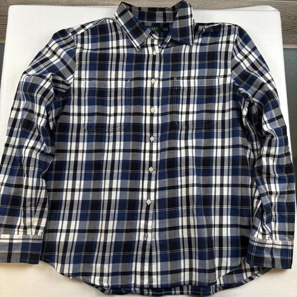 Ralph Lauren Men’s Navy & White Plaid Button-Up Shirt | 100% Cotton | Size XL